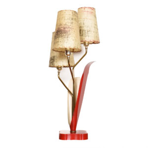 MCM Red Metal Table Lamp with Leaves + ‘Petals’