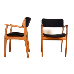 Pair of Danish Teak Arm Chairs in Black Ultra-Suede