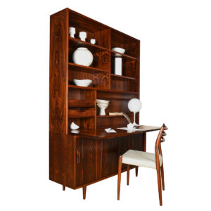 Danish Modern 2-Piece Locking Secretary | Bar w. Bookcase Top in Brazilian Rosewood