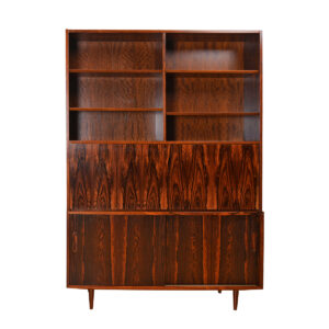 Danish Modern 2-Piece Locking Secretary | Bar w. Bookcase Top in Brazilian Rosewood