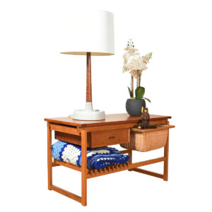 Scandinavian Teak Table w Mixed Storage – Perfect for Sewing + Craft Projects!