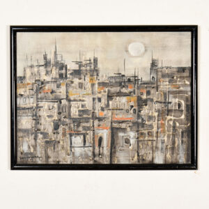 Moonlit Gray Cityscape Artwork
