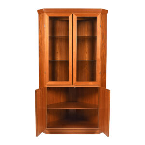 Lighted Danish Teak Corner Display Cabinet w. Adjustable Shelves Throughout