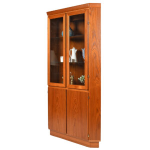 Lighted Danish Teak Corner Display Cabinet w. Adjustable Glass Shelves