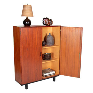 Danish Teak 13″ Shallow Multi-Functional Storage Cabinet w. Adjustable Shelving