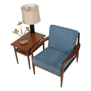 Grete Jalk Easy Chair w. New Straps + New Cushions in Slate Blue