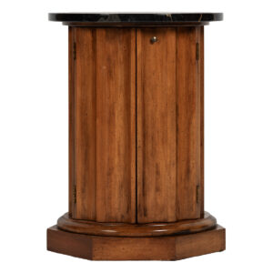 Round Walnut Drum Table w Hidden Storage + Marble Top