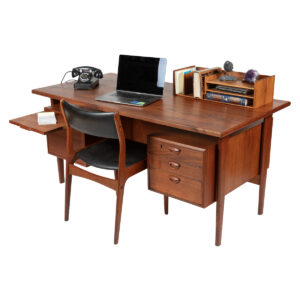 Danish Teak Floating Top Desk w Bookcase | Display Front by Kai Kristiansen for Feldballes Mobelfabrik