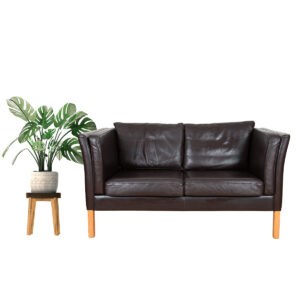 Stouby Danish Modern Brown Leather Loveseat in Borge Mogensen Style