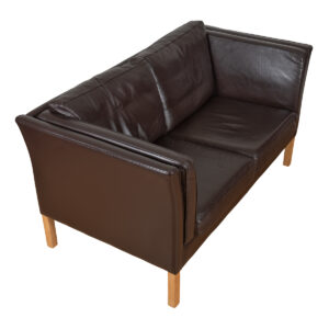 Stouby Danish Modern Brown Leather Loveseat in Borge Mogensen Style