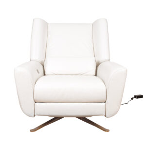 White Leather Electronic Reclining Lounge Chair w Extending Ottoman + Built in USB Port
