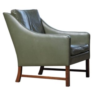 Fredrik Kayser Olive Green Leather Club Chair w Rosewood Leg Base