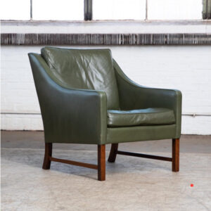Fredrik Kayser Olive Green Leather Club Chair w Rosewood Leg Base