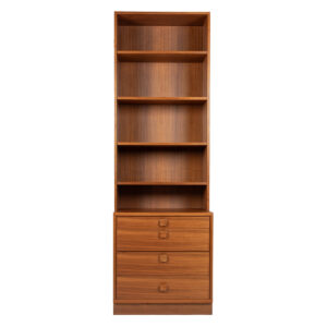 Minimalist Swedish Teak Chest w. 4 Graduated Drawers + Bookcase Top