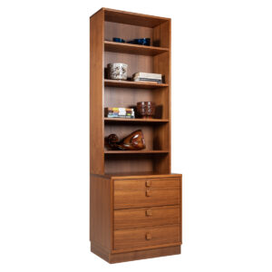 Minimalist Swedish Teak Chest w. 4 Graduated Drawers + Bookcase Top