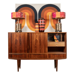 Angular, Minimalist Danish Modern 65″ Highboard in Brazilian Rosewood