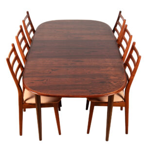 Set of 6 Scandinavian Modern Ladder Back Rosewood Dining Chairs w/ New Upholstery
