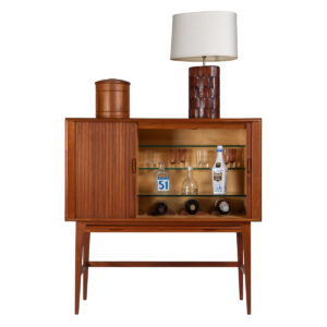 Kurt Østervig Bar Cabinet w Nesting Table + Tambour Doors in Danish Teak — Gorgeous!