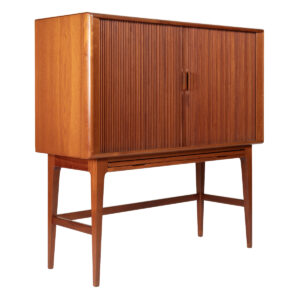 Kurt Østervig Bar Cabinet w Nesting Table + Tambour Doors in Danish Teak — Gorgeous!