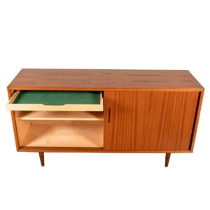 55” Apartment-Sized Danish Teak Sideboard | Media Cabinet w. Sliding Doors