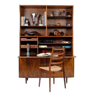 Danish 2-Piece Locking Secretary | Bar w. Bookcase Top in Brazilian Rosewood