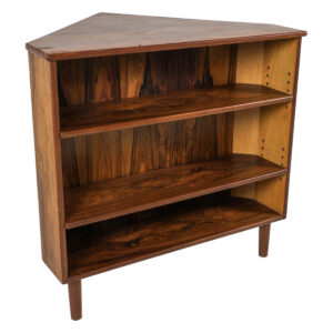 Unique + Low — Danish Modern Rosewood Corner Bookshelf w. Adjustable Shelves