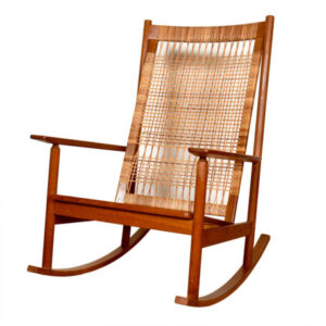 Hans Olsen Danish Modern Teak + Cane Rocking Chair w Oatmeal Cushions
