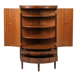 Danish Modern Rosewood Corner | Bar Cabinet w Rounded Doors + Fab Grain!