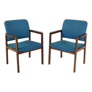Peacock Blue Pair of Upholstered Danish Rosewood Arm Chairs
