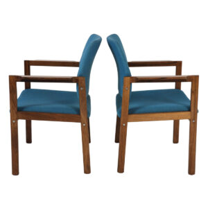 Peacock Blue Pair of Upholstered Danish Rosewood Arm Chairs
