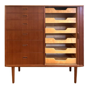 Danish Modern Teak Gents Chest | Dresser w Tambour Door + Lots of Drawers!