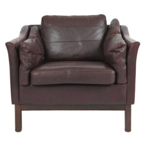 Danish Leather Club Chair in Deep Burgundy w. Rosewood Legs