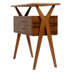 Danish Rosewood 2-Tone Side Table w. Shelf, Drawers + Style!