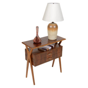 Danish Rosewood 2-Tone Side Table w. Shelf, Drawers + Style!