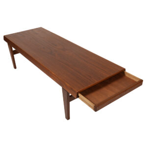 Long Danish Modern Teak Expanding Coffee Table w Hidden Drawer