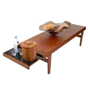 Long Danish Modern Teak Expanding Coffee Table w Hidden Drawer