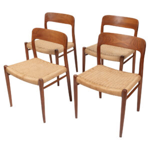 Set of 5 or 4..Danish Teak Niels Moller Dining Chairs w. Danish Cord Seats