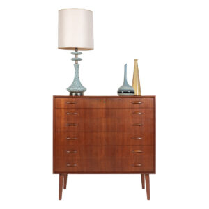 Tall Teak Danish Modern 6-Drawer Chest w Sculpted Pulls