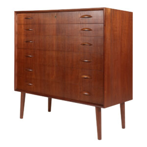 Tall Teak Danish Modern 6-Drawer Chest w Sculpted Pulls