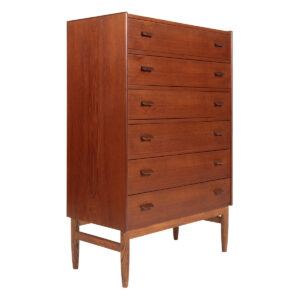 1950’s Tall & Slender 6-Drawer Danish Teak Dresser | Chest w. Tab Pulls