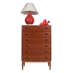 1950’s Tall & Slender 6-Drawer Danish Teak Dresser | Chest w. Tab Pulls