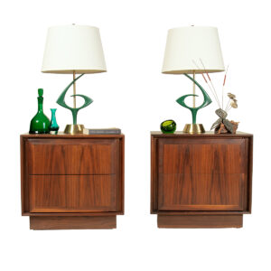 Pair, American Modernist Walnut 2-Drawer Nightstands | End Tables