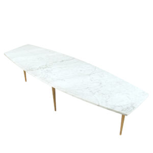 Sleek MCM Coffee Table w Brass Legs + Marble Surfboard Top
