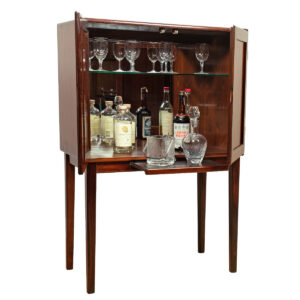 Slim + Tall Danish Mirrored Bar Cabinet in Rosewood