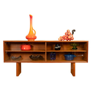 Danish Teak Display Top w. Glass Doors — Use Atop a Sideboard or Freestanding