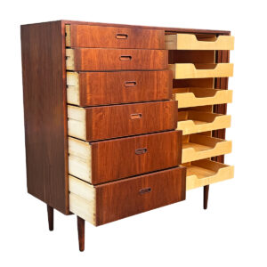 Danish Modern Walnut Gent’s Chest | Dresser w Tambour Door + Lots of Drawers!