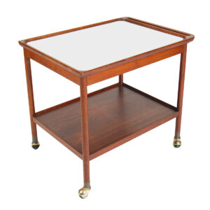 Bi-Level Danish Teak Rolling Bar | Serving Cart w. Protective Surface