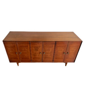 American Modernist Credenza | Sideboard w. Marquetry Doors in Walnut