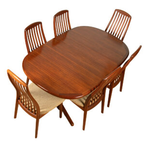 Danish Teak Trestle-Base Oval Dining Table w 2 Leaves + Unique Edge Banding