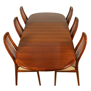 Danish Teak Trestle-Base Oval Dining Table w 2 Leaves + Unique Edge Banding